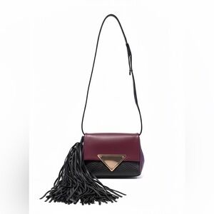 Sara Battaglia Teresa Leather Fringe Crossbody Bag - Burgundy, Black & Purple